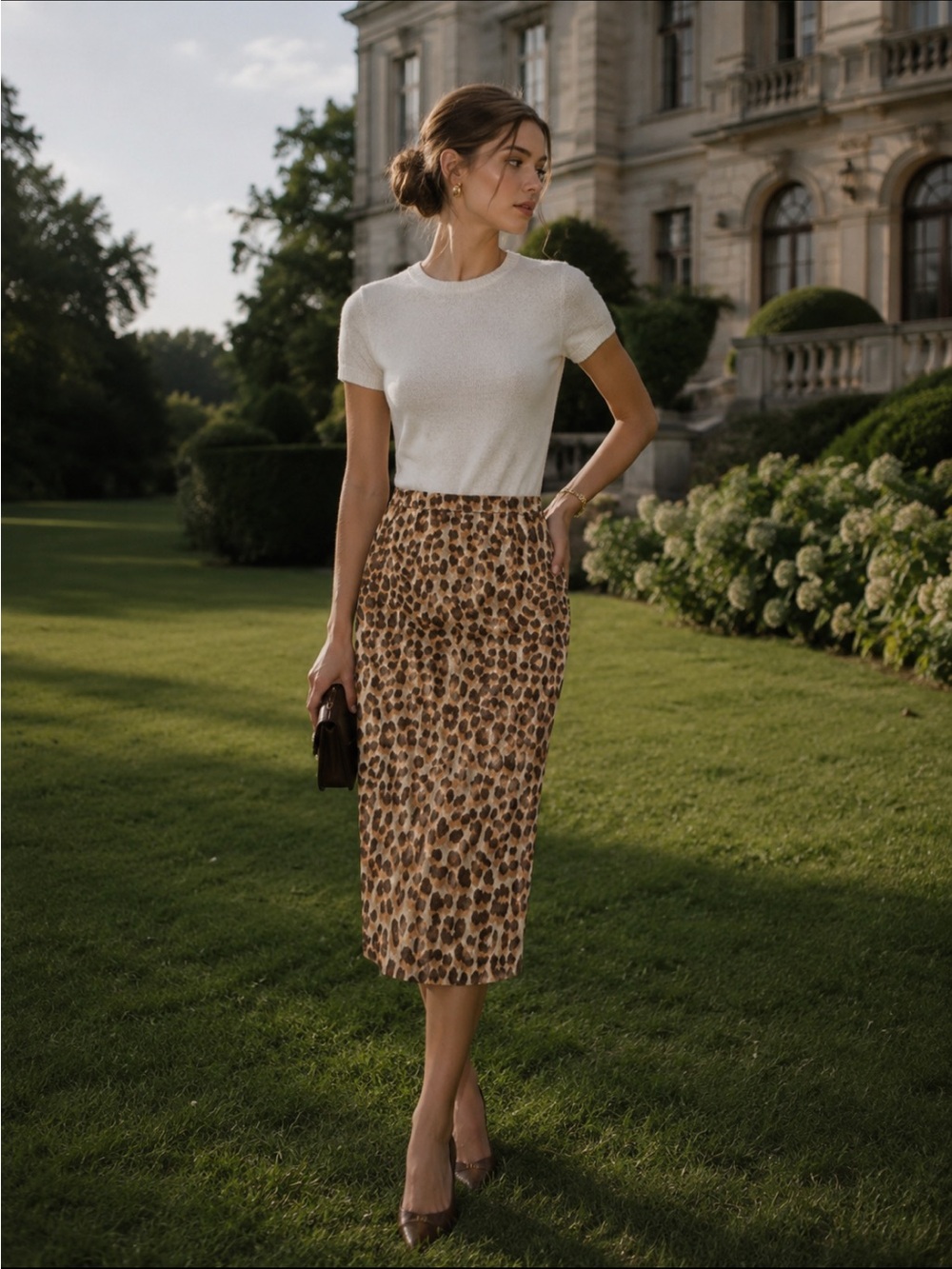 Rochas leopard fitted Midi pencil skirt 17152